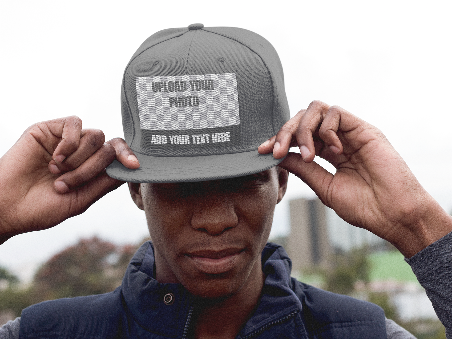 Custom Embroidered Flat Bill Cap — 'Print It Your Way' Patch